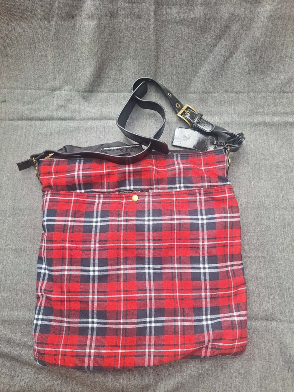 Betsy Johnson Vintage Rock Messenger Bag. Red plaid with should strap - Picture 3 of 6